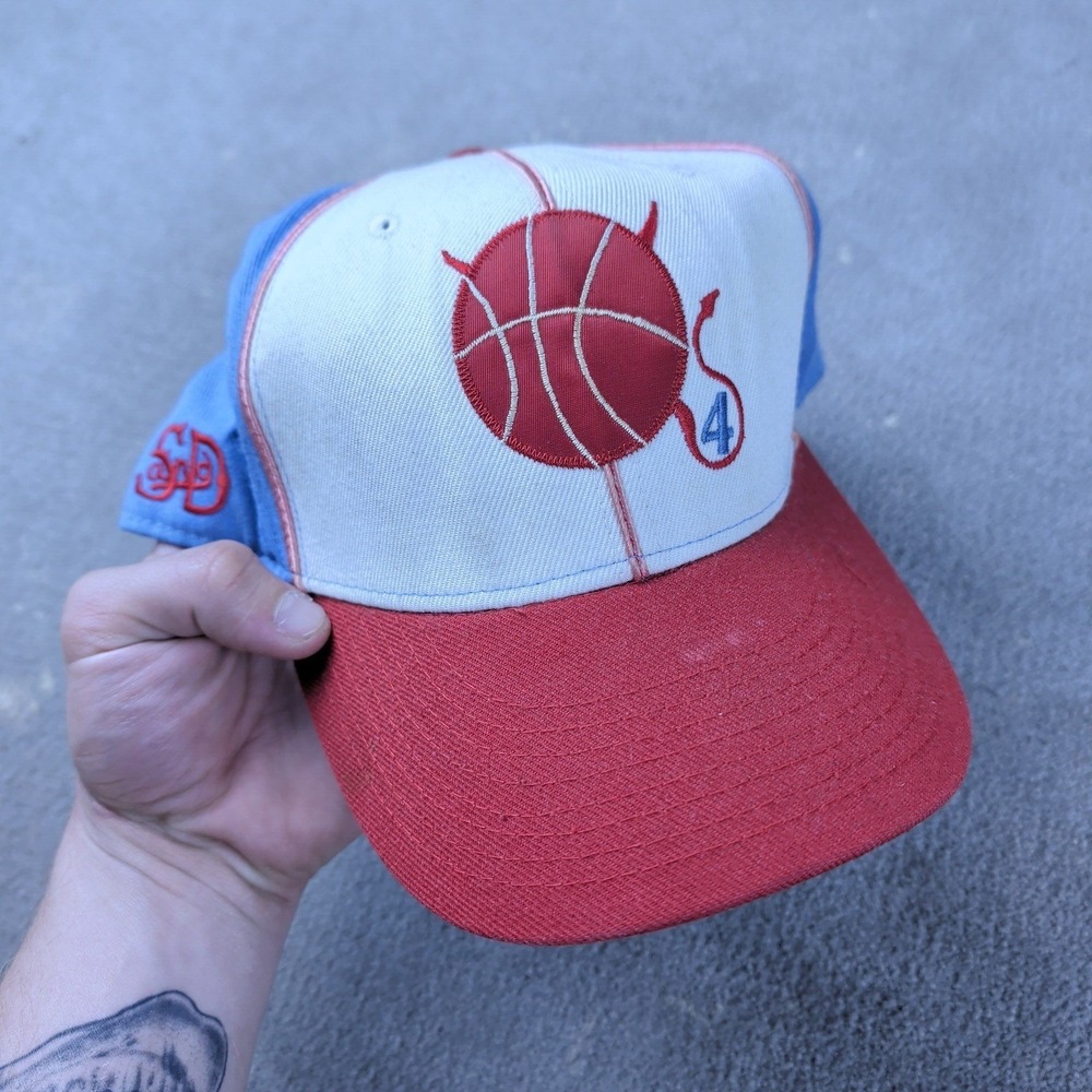 Stall & Dean Rucker Park Hat Size 7 3/4 Mens Blue Red Basketball Fitted Cap